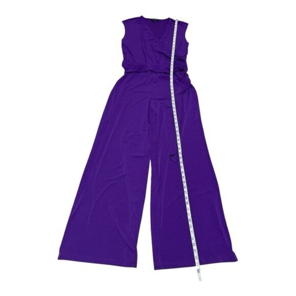 Lauren Ralph Lauren Purple Sleeveless Wide Leg Jumpsuit Size L Stretch Belted - Picture 9 of 9